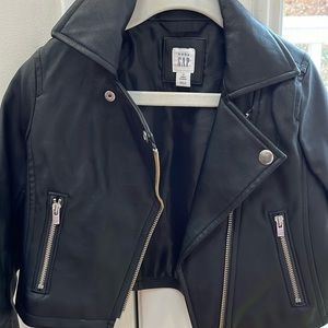 Toddler Girl Gap faux leather moto jacket.  Runs large (imo)